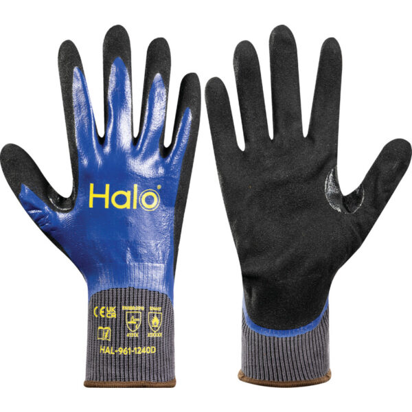 Mechanical Hazard Gloves, Black/Blue/Grey, Nylon Liner, Nitrile Coating, EN388: 2016, 4, 1, 3, 1, X, Size 8