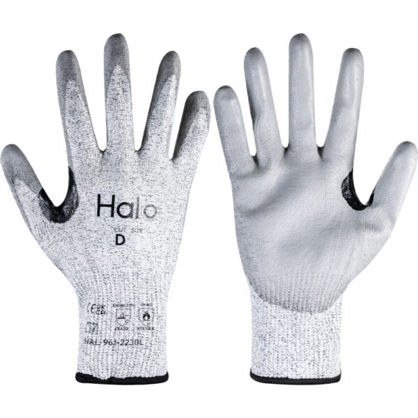Cut Resistant Gloves, Grey, Polyurethane, Palm Coated, Cut D, Size 8