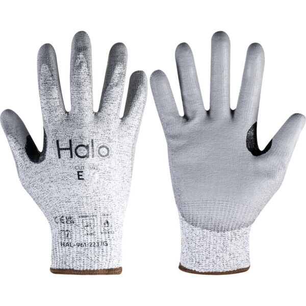 Cut Resistant Gloves, Grey, Polyurethane, Palm Coated, Cut E, Size 8