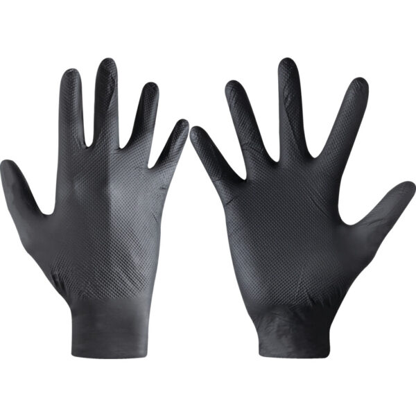 Disposable Gloves, Diamond Grip,  Black, Nitrile, Large, Powder Free, Pack of 50, 8.6g