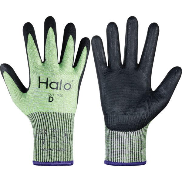 Cut Resistant Gloves, Black/Green, Nitrile, Palm Coated, Cut D, Size 8