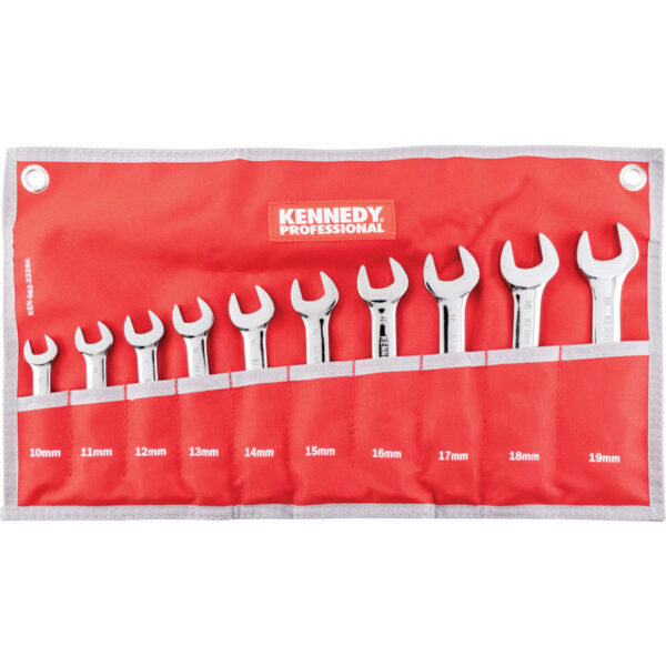 Metric, Combination Spanner Set, 10 - 19mm, Set of 10, Chrome Vanadium Steel