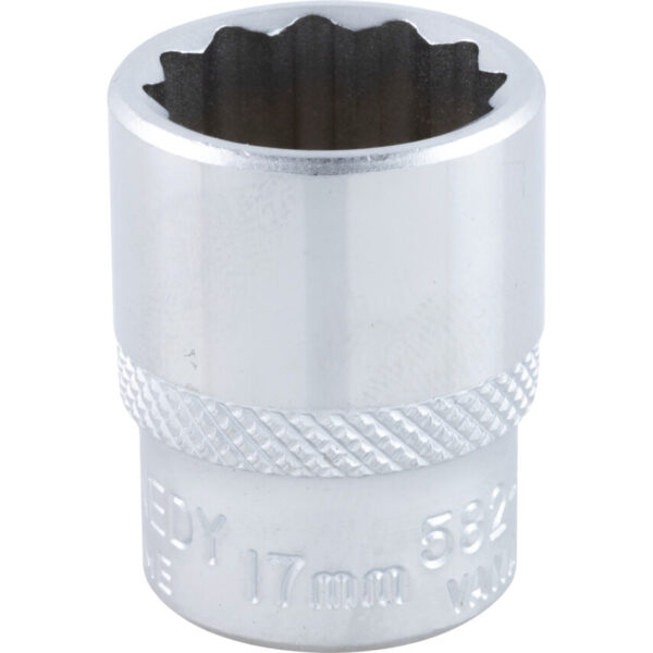 3/8in. Drive, Standard Bi-Hexagon Socket, 17mm, Metric, Chromed Finish