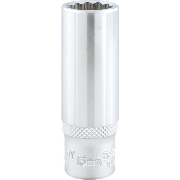 3/8in. Drive, Deep Bi-Hexagon Socket, 15mm, Metric, Chromed Finish
