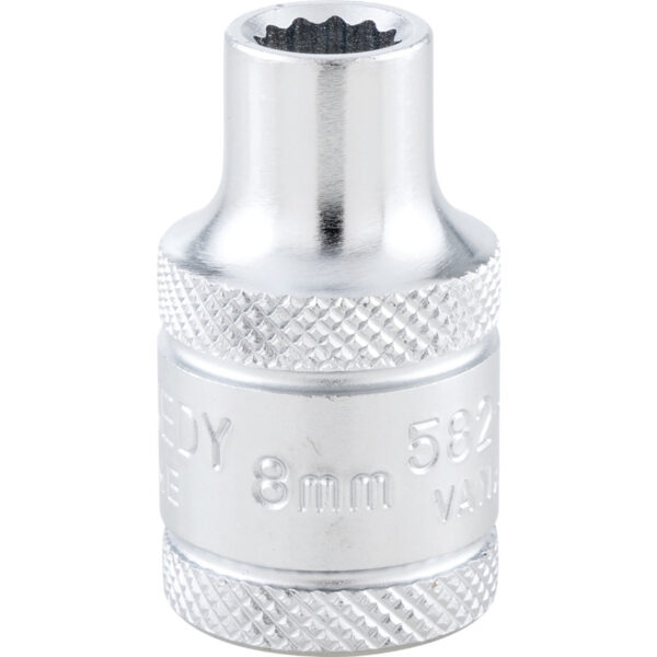 1/2in. Drive, Standard Bi-Hexagon Socket, 8mm, Metric, Polished Finish
