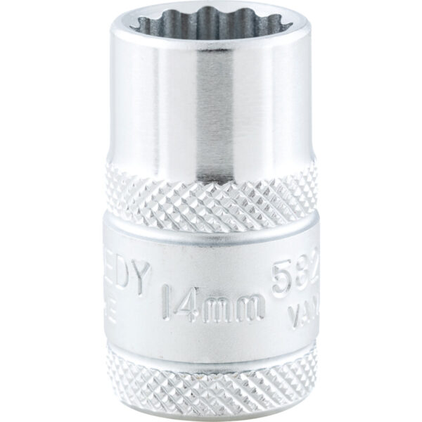 1/2in. Drive, Standard Bi-Hexagon Socket, 14mm, Metric, Polished Finish