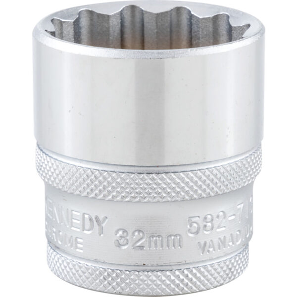 1/2in. Drive, Standard Bi-Hexagon Socket, 32mm, Metric, Polished Finish