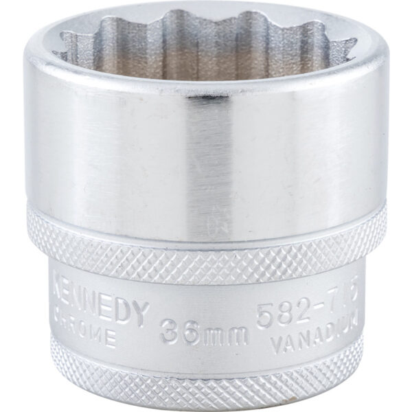 1/2in. Drive, Standard Bi-Hexagon Socket, 36mm, Metric, Polished Finish