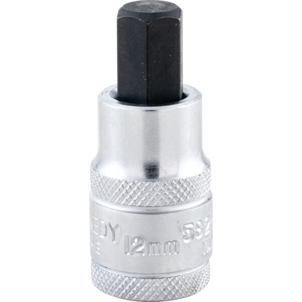 1/2in. Drive, Standard Hexagon Bit Socket, 12mm, Metric, Chromed Finish
