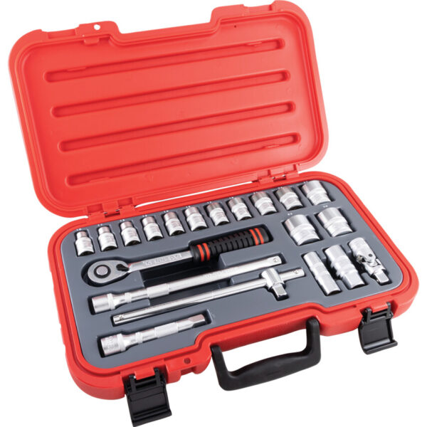 1/2in. Drive, Socket Set, Metric, 8mm - 32mm, Set of 20, Chromed Finish
