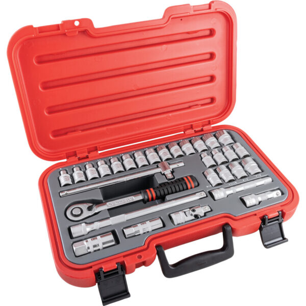 1/2in. Drive, Socket Set, Metric/Imperial/AF, 8mm - 24mm/3/8in. - 7/8in. Set of 30, Chromed Finish