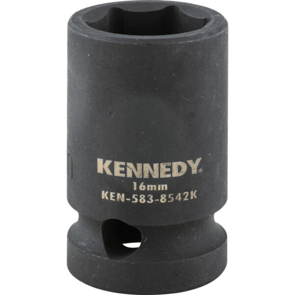 1/2in. Drive, Standard Impact Socket, 16mm, Metric, Black Oxide Finish