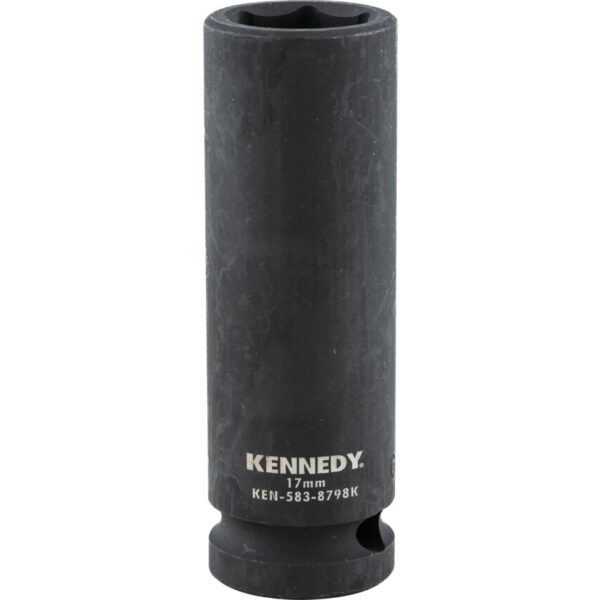 1/2in. Drive, Deep Hex Impact Socket, 17mm, Metric, Black Oxide Finish