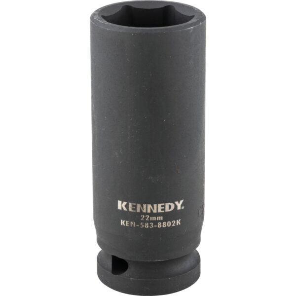 1/2in. Drive, Deep Hex Impact Socket, 22mm, Metric, Black Oxide Finish