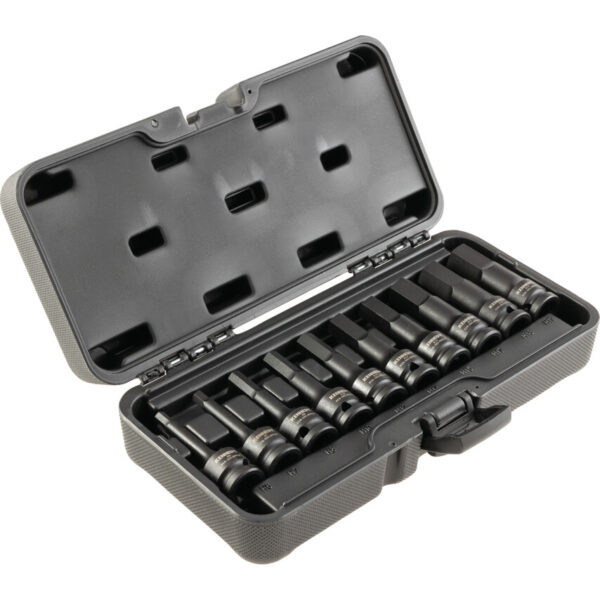 1/2in. Drive, Hex Impact Bit Set, 6mm - 19mm, Metric, Black Oxide Finish, Set of 10