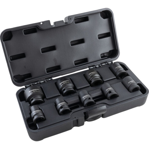 1/2in. Drive, Hex Impact Socket Set, 10mm - 30mm, Metric, Black Oxide Finish, Set of 9