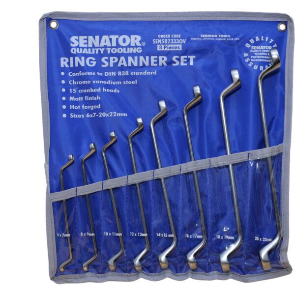 6-22mm CHROME VANADIUM RING SPANNER SET 8PC