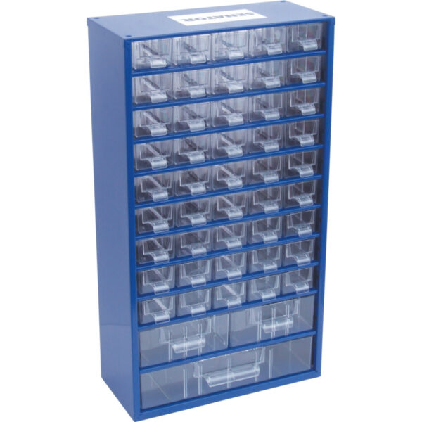 Drawer Cabinet, Steel/Polypropylene, Blue/Transparent, 306x155x551mm, 48 Drawers