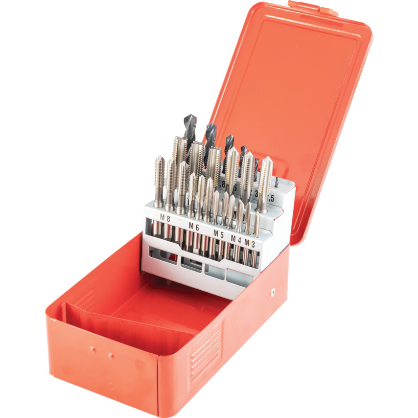 shr0259960k HSS Ground Flute Tap & Drill Set, M3 - M20, Metric, Set of 28 - Image 1