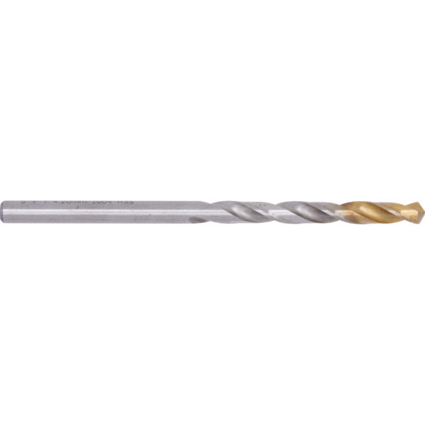 Jobber Drill, 4.2mm, Normal Helix, High Speed Steel, TiN