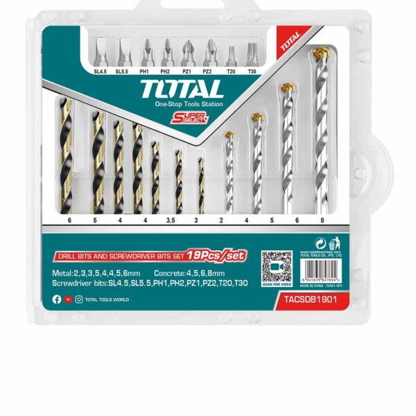 TACSDB1901 19 Pcs Drill and Screwdriver Bits Set