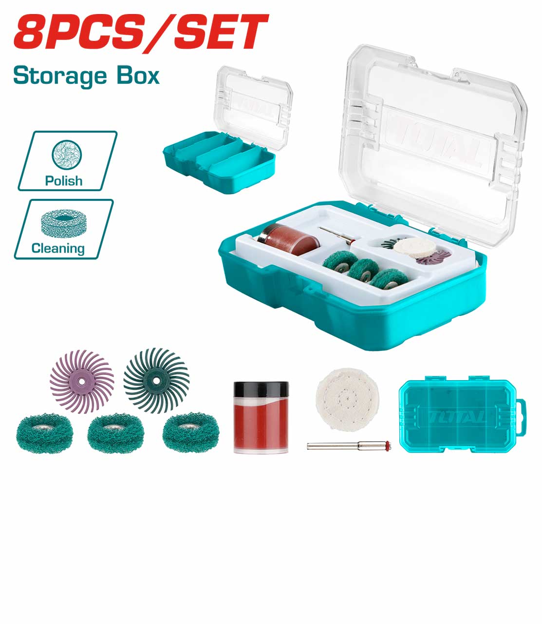 TAKMG5008 TAKMG5008 8 Pcs Sanding & Polishing Set for Mini Drill - Image 1