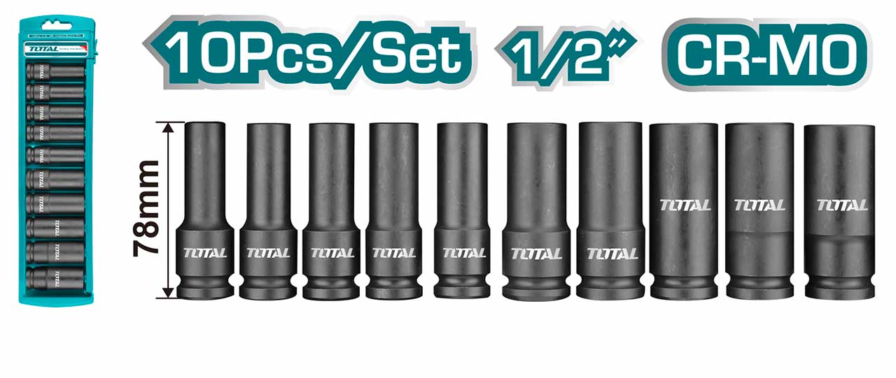 THKISD12102L THKISD12102L 10 Pcs 1/2″ Deep Impact Socket Set - Image 1