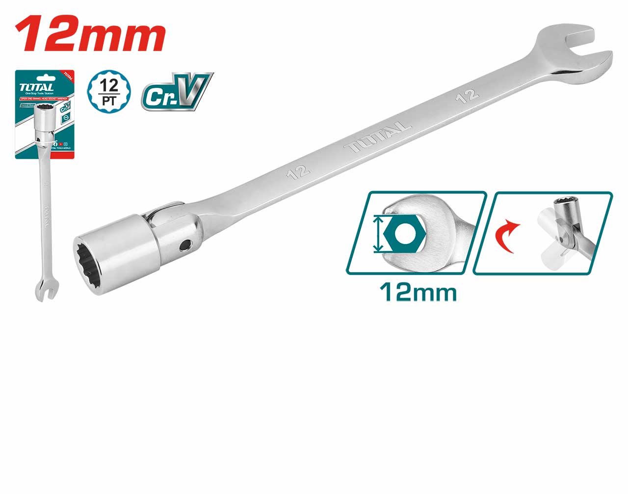TOESH121 TOESH121 Open End Swivel Head Socket Spanner - Image 1