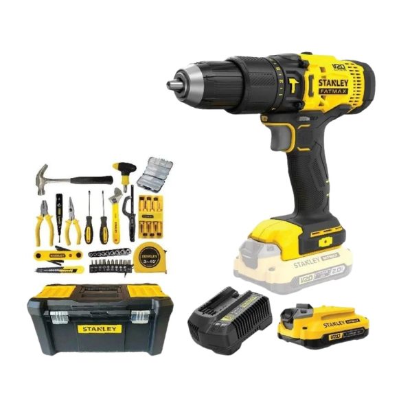 STANLEY SCD711C1H Hammer Drill Driver (20V/13mm/50nm) + Accessory (48 Pcs) + Battery + Charger
