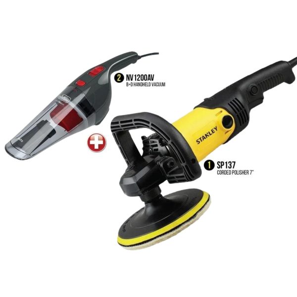 STANLEY Combo SP137 Polisher (7"/180mm/1300W) + BLACK & DECKER Handheld Dustbuster 12V/12.5W NV1200AV