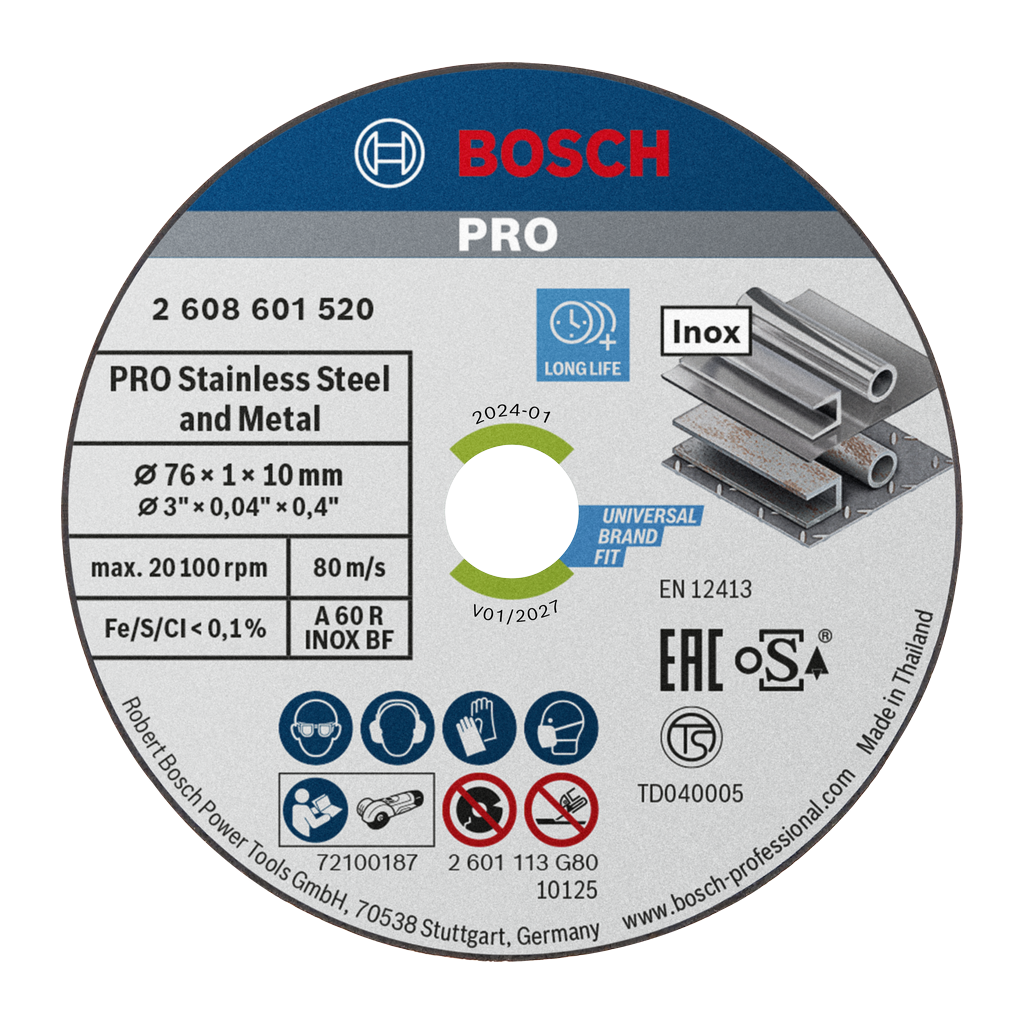 pro-stainless-steel-and-metal-bonded-cutting-disc-76-x-1-x-10-mm-2608601520 PRO STAINLESS STEEL AND METAL BONDED CUTTING DISC - Image 1