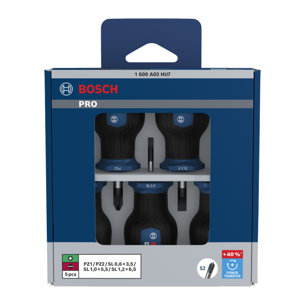 PRO STUBBY SCREWDRIVER PZ/SL , 5 PCS