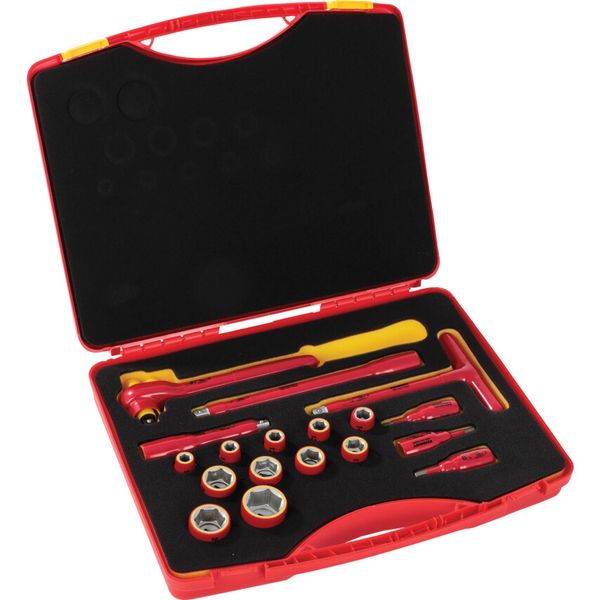 Insulated VDE Reversible Ratchet Safety Tool Set, 1/2in. Square Drive, Set of 18